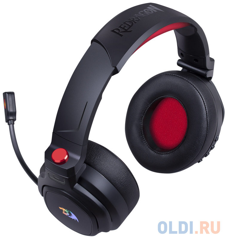 Беспроводная игровая гарнитура REDRAGON NOMEN чёрно-красная (3,5-мм джек, USB, 2.4G, 50 мм, 1000 мАч, RGB подсветка) фото