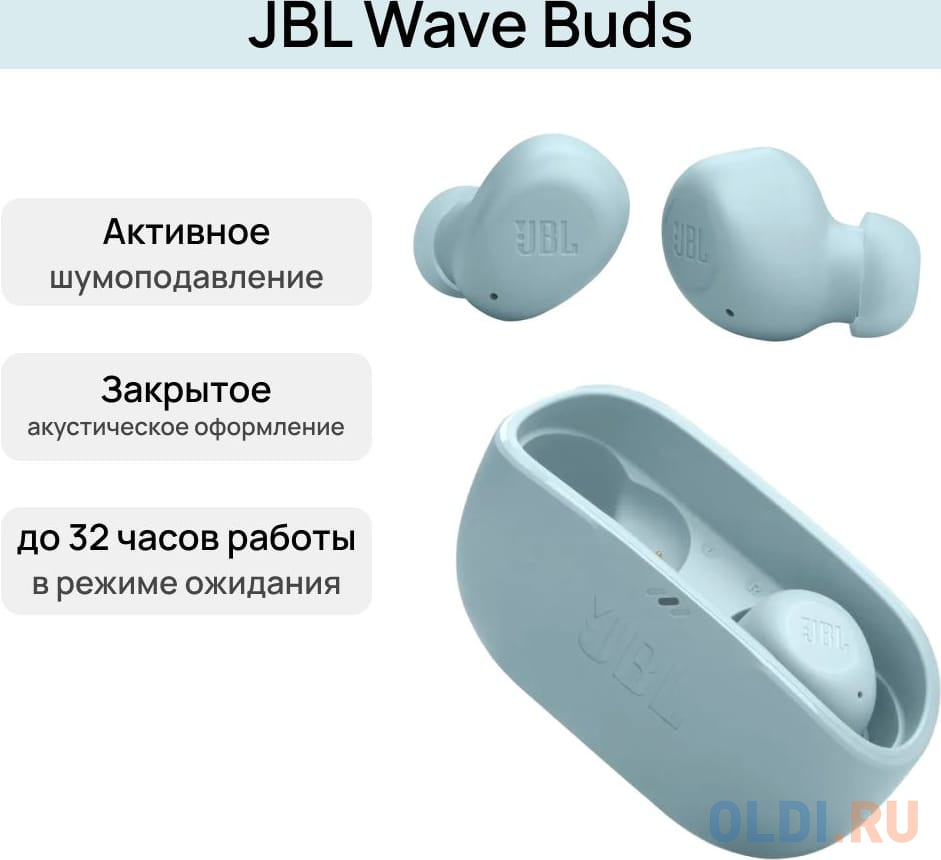 Наушники беспроводные JBL WAVE BUDS TWS мятный (JBLWBUDSMIT)