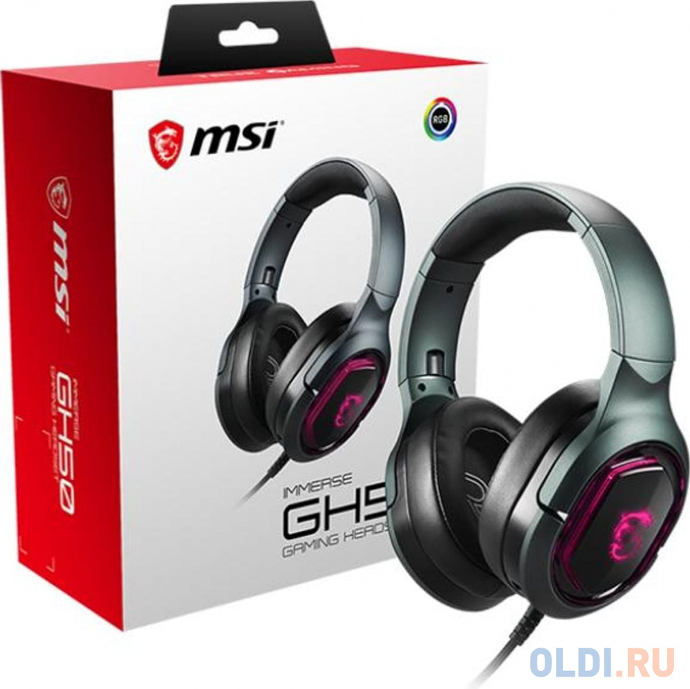 Gaming Headset MSI Immerse GH50, virtual 7.1 surround, USB, In-line controller, RGB Mystic Light Compatibility with 4 lightning effects.