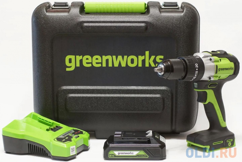 Greenworks Дрель-шуруповерт аккумуляторная Greenworks GD24DD60K2, 24V, c 1хАКБ 2 Ач и ЗУ в кейсе [3704107UA]
