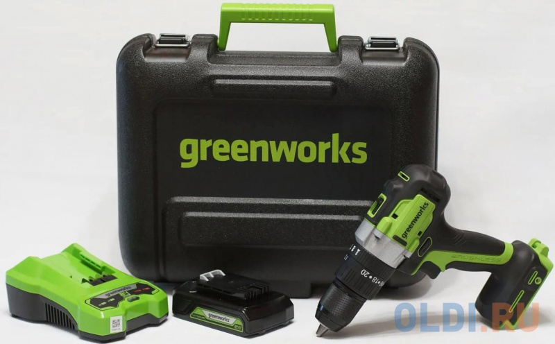 Greenworks Дрель-шуруповерт аккумуляторная Greenworks GD24DD60K2, 24V, c 1хАКБ 2 Ач и ЗУ в кейсе [3704107UA] фото