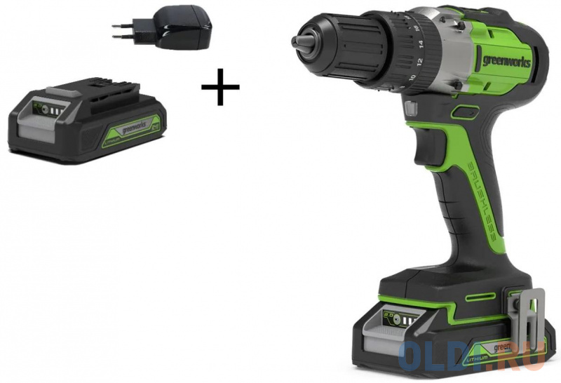 Greenworks Дрель-шуруповерт аккумуляторная Greenworks GD24DD60K2, 24V, c 1хАКБ 2 Ач и ЗУ в кейсе [3704107UA] фото