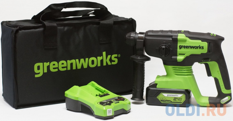 Greenworks Перфоратор аккумуляторный бесщеточный Greenworks GD24SDS2K4,  2 ДЖ, 24V, c 1хАКБ 4 Ач и ЗУ в сумке [3803007UB] фото