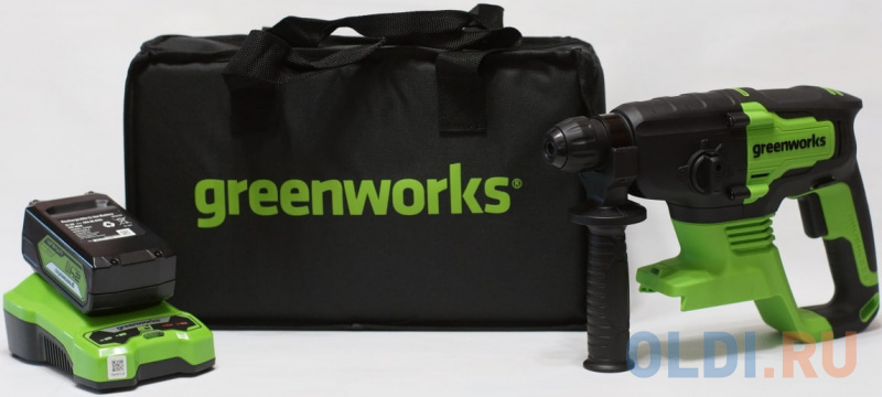 Greenworks Перфоратор аккумуляторный бесщеточный Greenworks GD24SDS2K4,  2 ДЖ, 24V, c 1хАКБ 4 Ач и ЗУ в сумке [3803007UB] фото