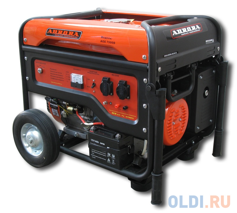 

Бензоэлектростанция AURORA AGE 7500 D 6.5кВА/5.2кВт, 220 В, 13 ч., бензин