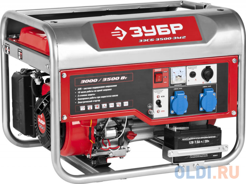 

Бензиновый генератор ЗУБР ЗЭСБ-3500-ЭМ2 3000/3500Вт 220/12В 4ткт ручной и электрический пуск