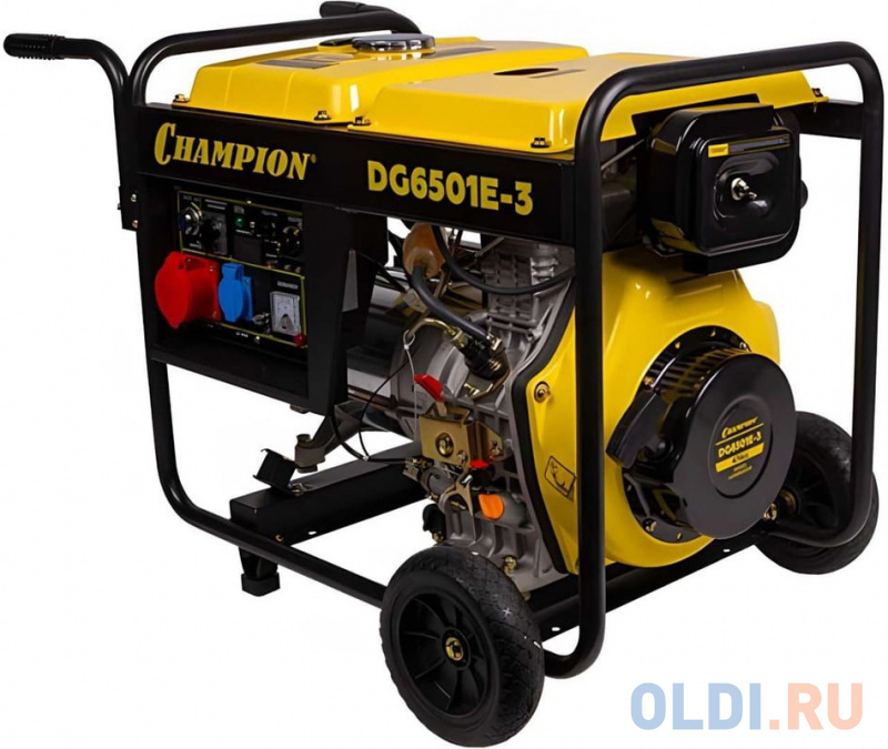 

Генератор CHAMPION DG6501E-3 6.2/6.8кВА 8.9лс 12.5л 103кг 1.7л/ч 12V эл.старт диз. колеса счетчик