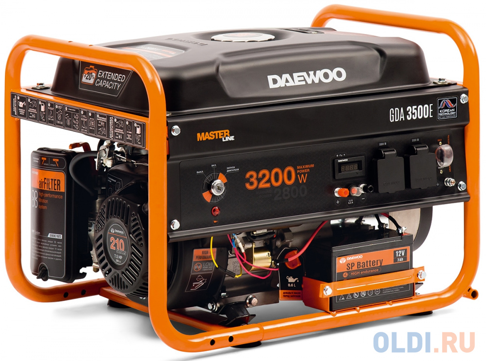 

Генератор DAEWOO GDA 3500E 2.8/3.2кВт 230В 208см3 7.0лс 15л 2х230В 42кг