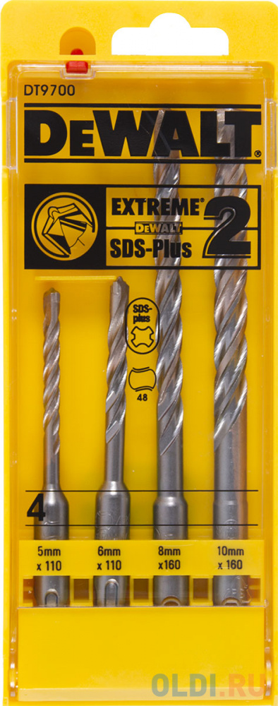 

Набор буров DeWALT DT9700-QZ SDS+ EXTREME2 в пластиковой кассете, 4шт.