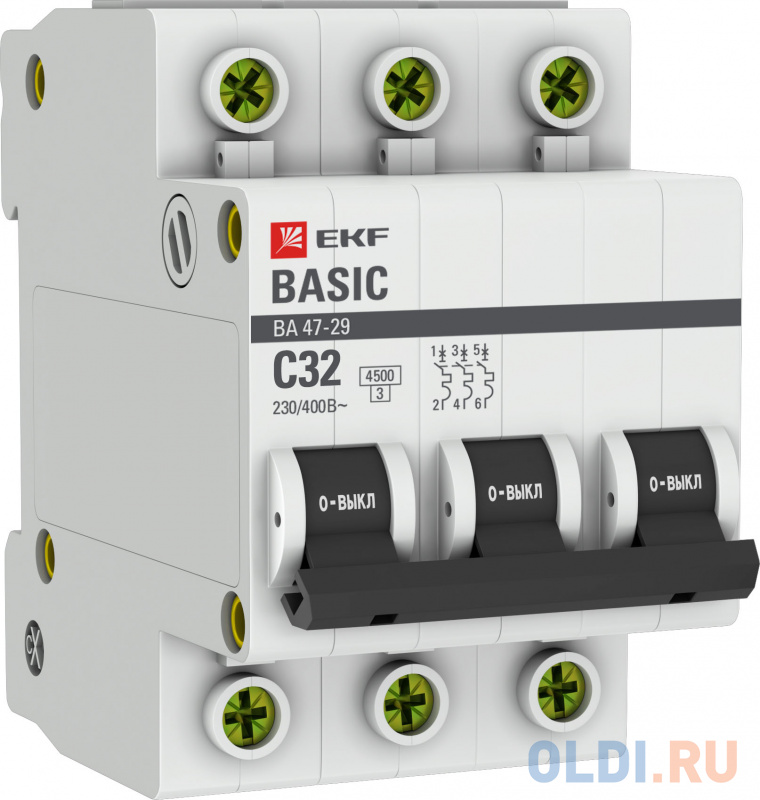 

EKF mcb4729-3-32C Автоматический выключатель 3P 32А (C) 4,5кА ВА 47-29 EKF Basic, Белый