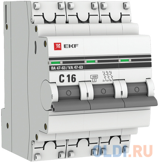 

EKF mcb4763-3-16C-pro Автоматический выключатель 3P 16А (C) 4,5kA ВА 47-63 EKF PROxima, Белый