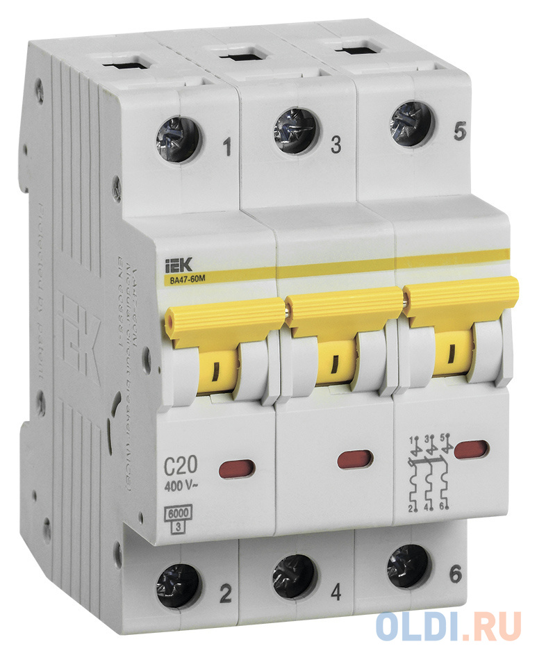Выключатель автоматический IEK MVA31-3-020-C 20A тип C 6kA 3П 400В 3мод белый (упак.:1шт)