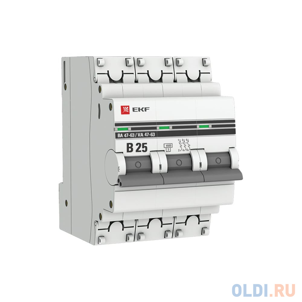 

EKF Автоматический выключатель 3P 25А (В) 4,5kA ВА 47-63 PROxima mcb4763-3-25B-pro