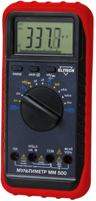 

Мультиметр ELITECH ММ 500 пост.600в/перем.600в перем.10а/пост.10а 40мом 4000мкф жкдисплей кор