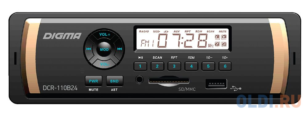 Автомагнитола Digma DCR-110B24 USB MP3 FM 1DIN 4x45Вт черный фото