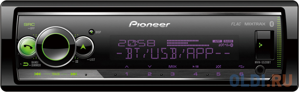 Автомагнитола Pioneer MVH-S520BT 1DIN 4x50Вт автомагнитола pioneer mvh s520bt 1din 4x50вт