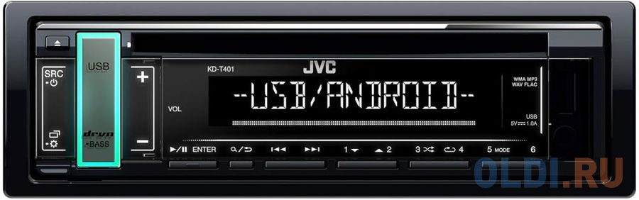 Автомагнитола CD JVC KD-T401 1DIN 4x50Вт