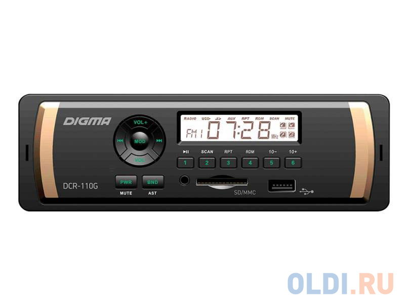 Автомагнитола Digma DCR-110G USB MP3 FM 1DIN 4x45Вт черный автомагнитола digma dcr 110g24
