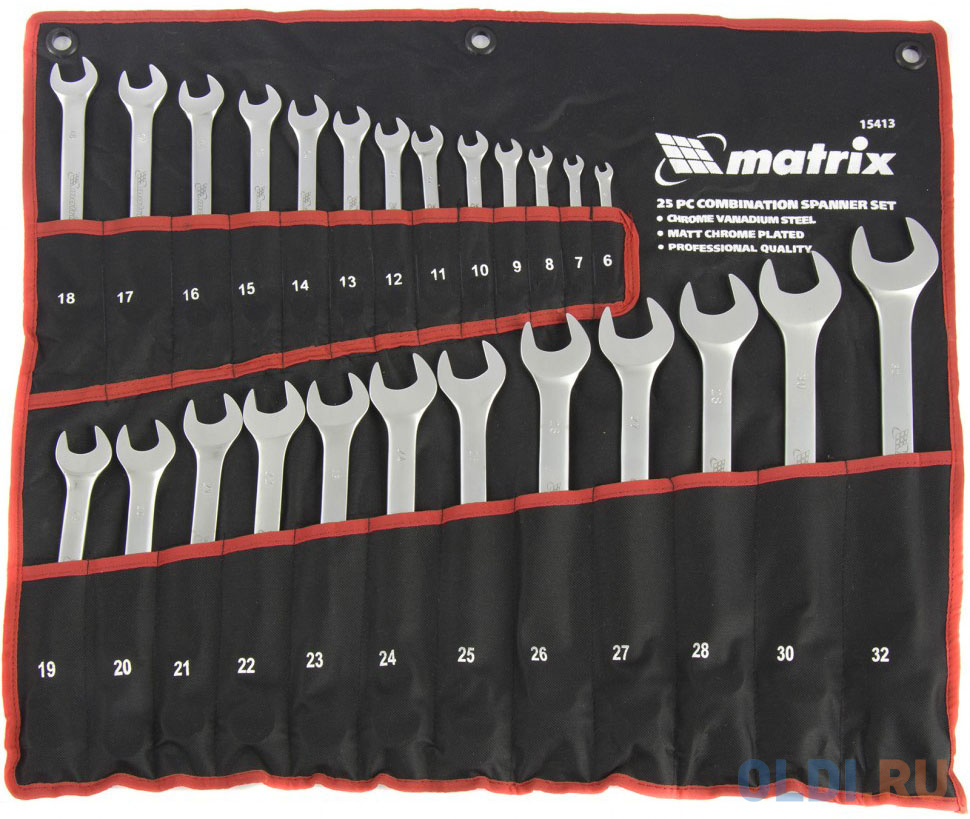 Набор ключей комбинированных, 6 - 32 мм, 25шт., CrV, матовый хром// Matrix набор надфилей 160 х 4мм 6 шт обрезиненные рукоятки matrix