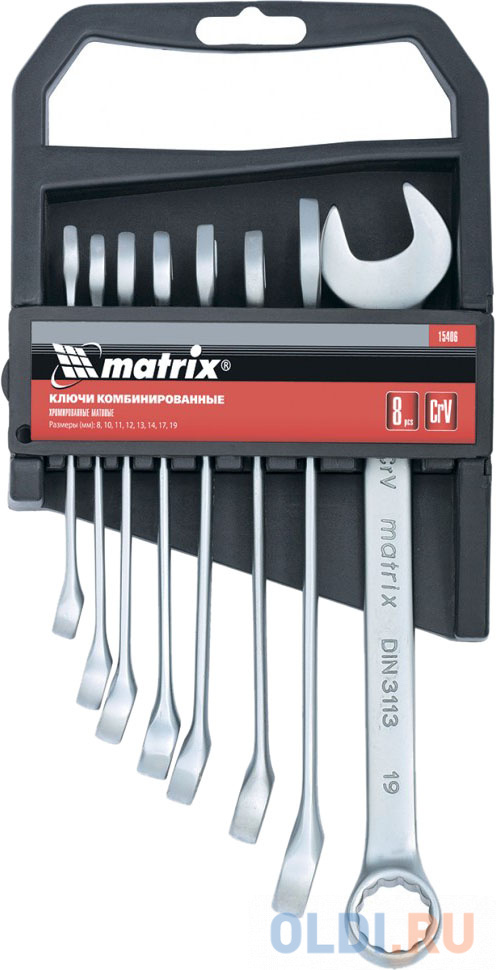 Набор ключей комбинированных, 6 - 19 мм, 8 шт., CrV, матовый хром// Matrix набор надфилей 160 х 4мм 6 шт обрезиненные рукоятки matrix