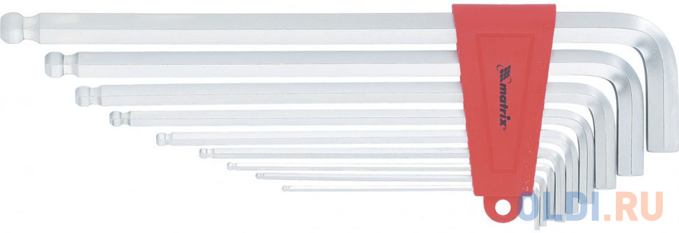 Набор ключей имбусовых HEX, 2–12 мм, CrV, 9 шт., экстра-длин, c шаром, сатин.// Matrix