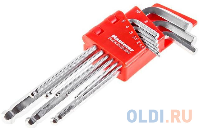 

Набор шестигранных ключей Hammer Flex 601-030 9 шт.: 1.5;2;2,5;3;4;5;6;8;10 мм, CRV