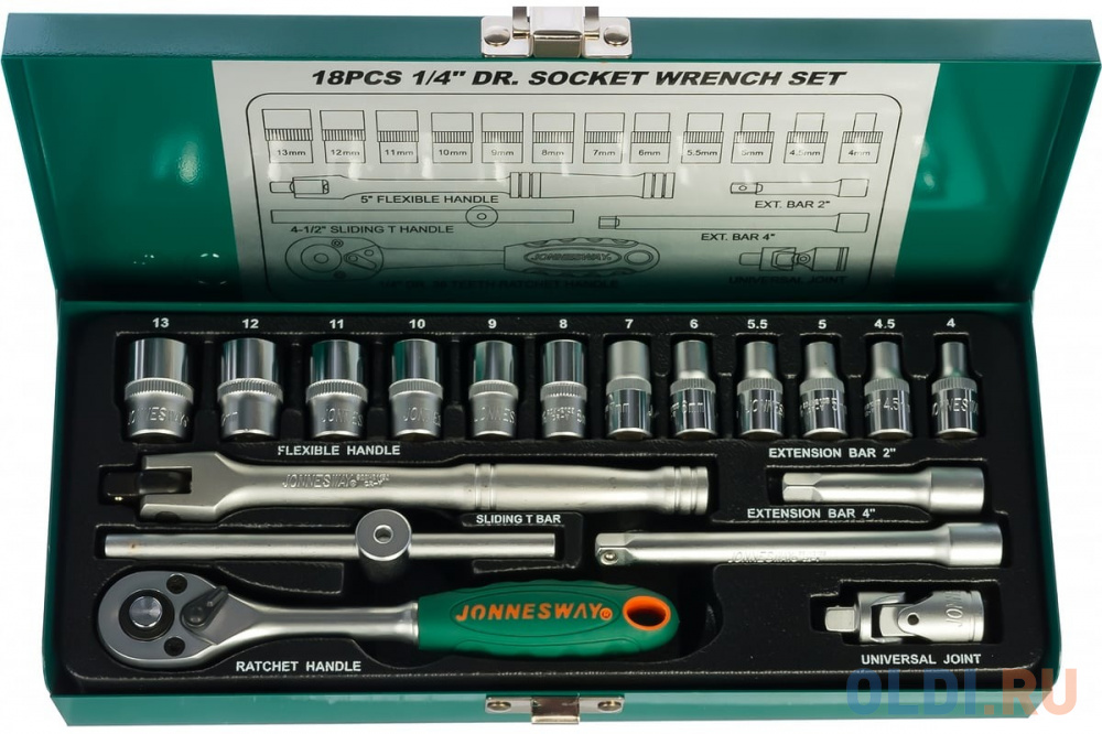 

Jonnesway S04H2118S Набор торцевых головок 1/4"4-13 мм, 18 пр. 47434