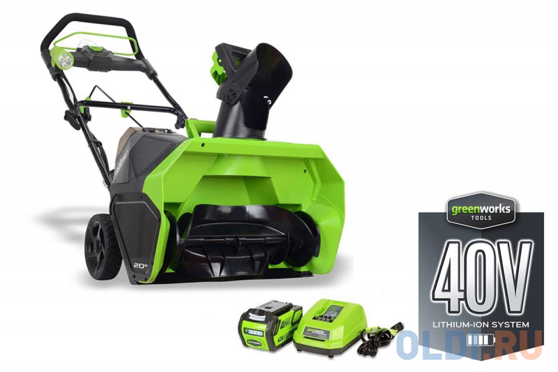 Аккумуляторный снегоуборщик Greenworks 40V G-max GD40SB с аккумулятором 2Ah и зарядныйм устройством 2600607 - фото 1