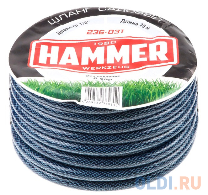

Шланг садовый Hammer 236-031 25м 1/2 пвх армированный 3-х слойный