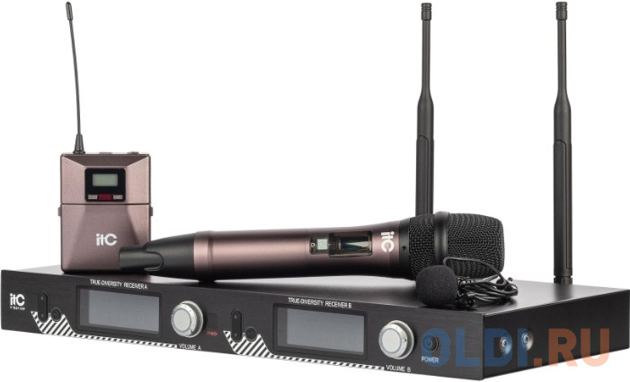 Радиосистема [T-521UT] ITC, UHF двухканальная радиосистема с петличным и ручным микрофонами. LCD дисплей. True Diversity. Частотный диапазон 470-510 M