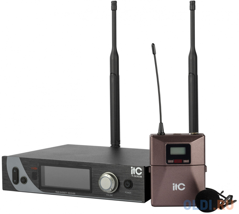 Радиосистема [T-530B] ITC, UHF одноканальная радиосистема с одним петличным микрофоном. LCD дисплей. True Diversity. Частотный диапазон 470-510 MHz, цвет черный, размер 210 x 44 x 147 мм