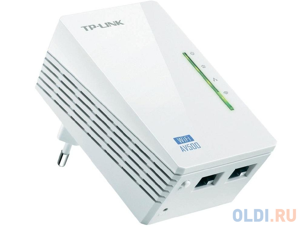 Адаптер Powerline TP-LINK TL-WPA4220 2x10/100Mbps 500Mbps 802.11n 300Mbps адаптер tp link tl pa4020pkit базовый комплект адаптеров powerline стандарта av500 av600 со встроенной розеткой
