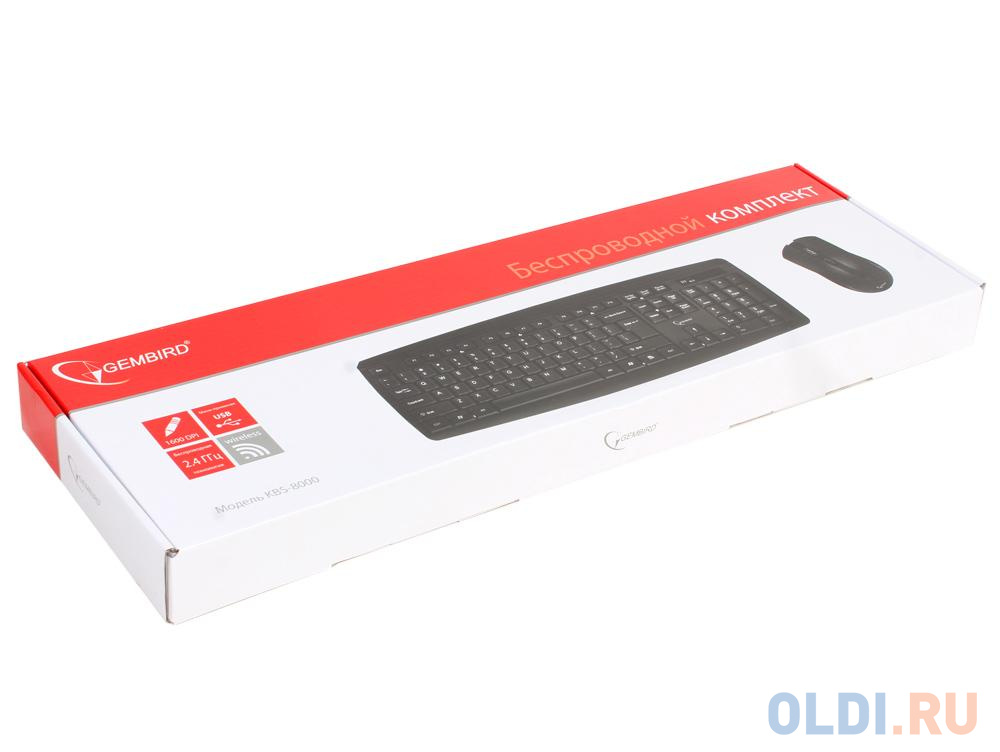 Комплект клавиатура + мышь беспров. Gembird KBS-8000,черный, 2.4ГГц/10м, 1600DPI,  мини-приемник- USB - фото 6