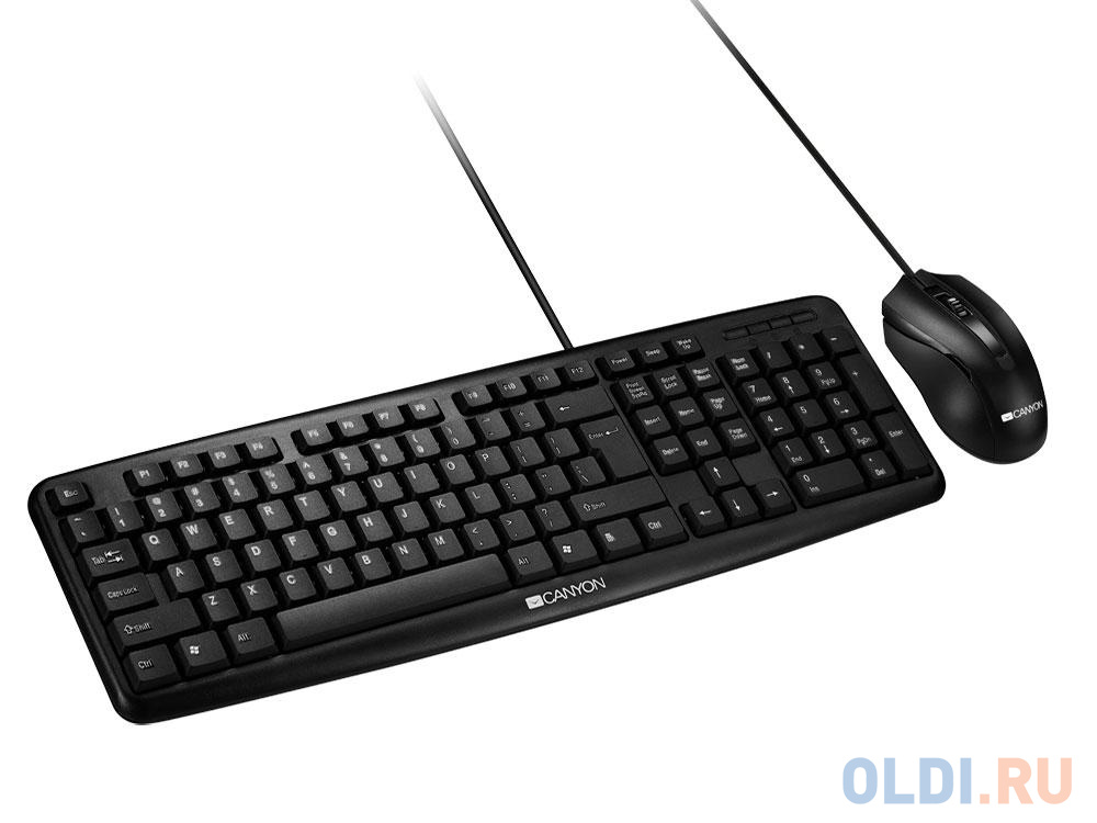 Клавиатура CANYON CNE-CSET1-RU, USB standard KB, water resistant RU layout bundle with optical 3D wired mice 1000DPI black