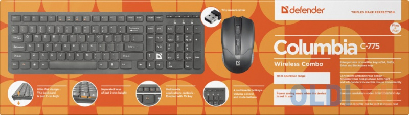 Беспроводной набор клавиатура + мышь Defender  Columbia C-775 RU,черный,мультимедиа фото