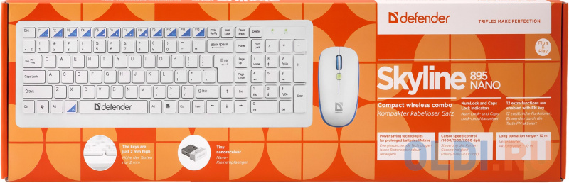 Клавиатура+ мышь  Defender Skyline 895 Nano W(Белый) Кл:104, 1000/1500/2000dpi фото