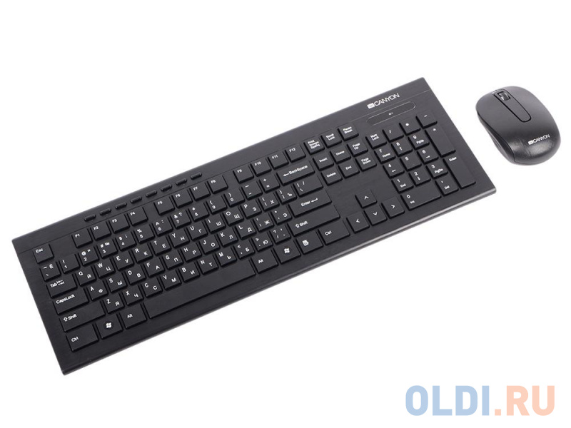 Клавиатура CANYON CNS-HSETW4-RU, Multimedia 2.4GHZ wireless combo-set, 104 keys, slim and brushed finish design, chocolate key caps, RU layout (black) фото