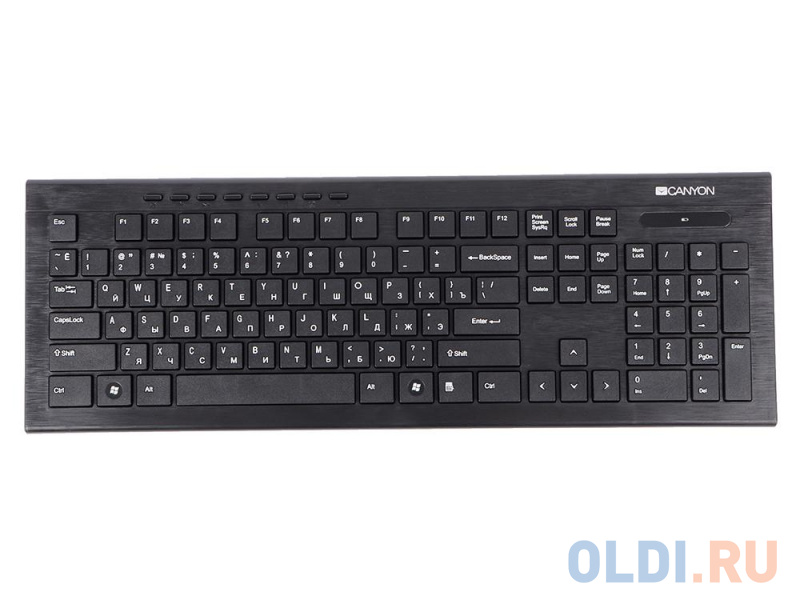 Клавиатура CANYON CNS-HSETW4-RU, Multimedia 2.4GHZ wireless combo-set, 104 keys, slim and brushed finish design, chocolate key caps, RU layout (black) фото