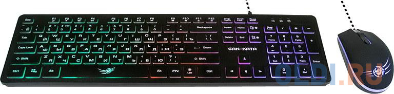 Dialog Проводной игровой набор KMGK-1707U BLACK Gan-Kata - клавиатура + опт. мышь с RGB подсветкой, цвет черный, размер клавиатуры 447х125х23 мм/ мыши 113х60х36 мм - фото 1