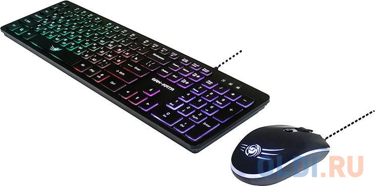 Dialog Проводной игровой набор KMGK-1707U BLACK Gan-Kata - клавиатура + опт. мышь с RGB подсветкой, цвет черный, размер клавиатуры 447х125х23 мм/ мыши 113х60х36 мм - фото 7