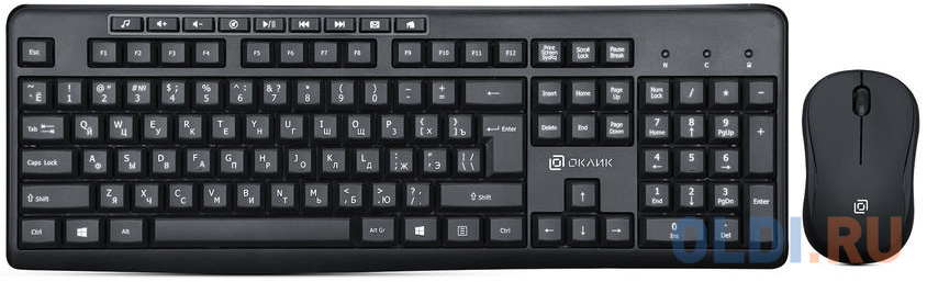 Клавиатура + мышь Оклик 225M клав:черный мышь:черный USB беспроводная Multimedia клавиатура оклик 860s серый usb беспроводная bt radio slim multimedia подставка для запястий 1809323
