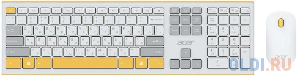 Клавиатура + мышь Acer OCC200 клав:жёлтый мышь:жёлтый USB беспроводная slim Multimedia клавиатура oklick 710g grey usb multimedia