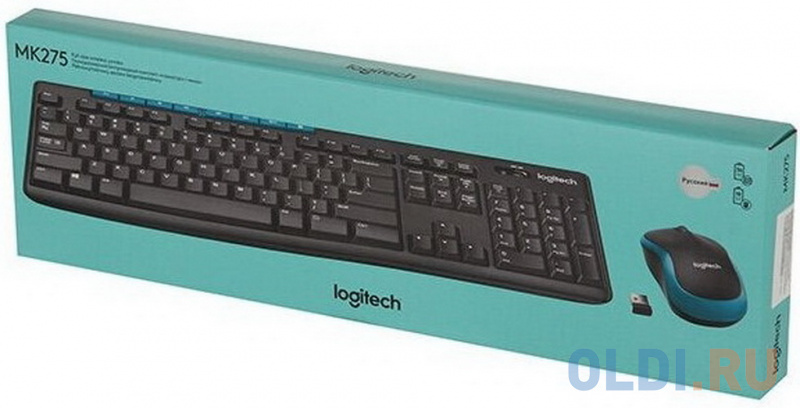 Комплект беспроводной Logitech MK275 клавиатура черная, 112 клавиш с защитой от воды, мышь черная, оптическая, 1000dpi, 3 кнопки, 2.4GHz, USB-ресивер фото