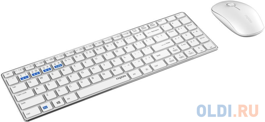 Клавиатура + мышь Rapoo 9300M клав:белый мышь:белый USB беспроводная Bluetooth/Радио Multimedia (18479), цвет серый, размер Размеры клавиатуры 343 х 114 х 20 мм Размеры мыши 113 х 64 х 30 мм