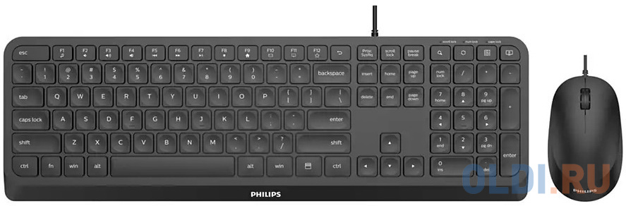 Philips Проводной Комплект  SPT6207B(Клавиатура SPK6207B+Мышь SPK7207B) USB 2.0 104 клав/3 кнопки 1000dpi, русская заводская раскладка, чёрный, цвет черный, размер Клавиатура: 433 x 136 x 22 мм Мышь: 110 x 65 x 35 мм