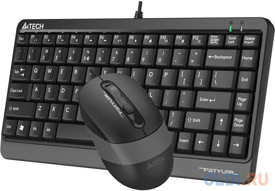 Клавиатура + мышь A4Tech Fstyler F1110 клав:черный/серый мышь:черный/серый USB Multimedia (F1110 GREY), цвет чёрный, размер размер клавиатуры: 314x26x145 мм размер мыши: 64x35x108 мм - фото 3