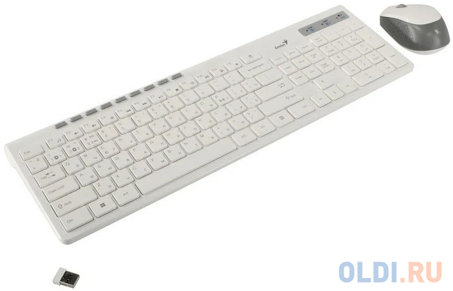 Комплект беспроводной Genius Smart KM-8230 WHITE, клавиатура+мышь, USB, 1 мини-ресивер на оба устройства. Клавиатура: 104 клавиши кнопка SmartGenius