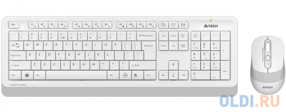 Клавиатура + мышь A4Tech Fstyler FG1010S клав:белый/серый мышь:белый/серый USB беспроводная Multimedia (FG1010S WHITE), цвет белый и серый, размер Размеры клавиатуры 456 х 156 х 24 мм, Размеры мыши 108 х 64 х 35 мм