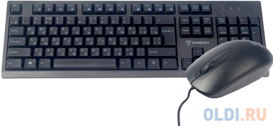 

Комплект проводной Raskat KB2510 [ACD-KB2510-RBB] Клавиатура KB251 черная, 104 клавиши, защита от влаги, USB кабель 1.3 м, Мышь KM803 черная, оптическ