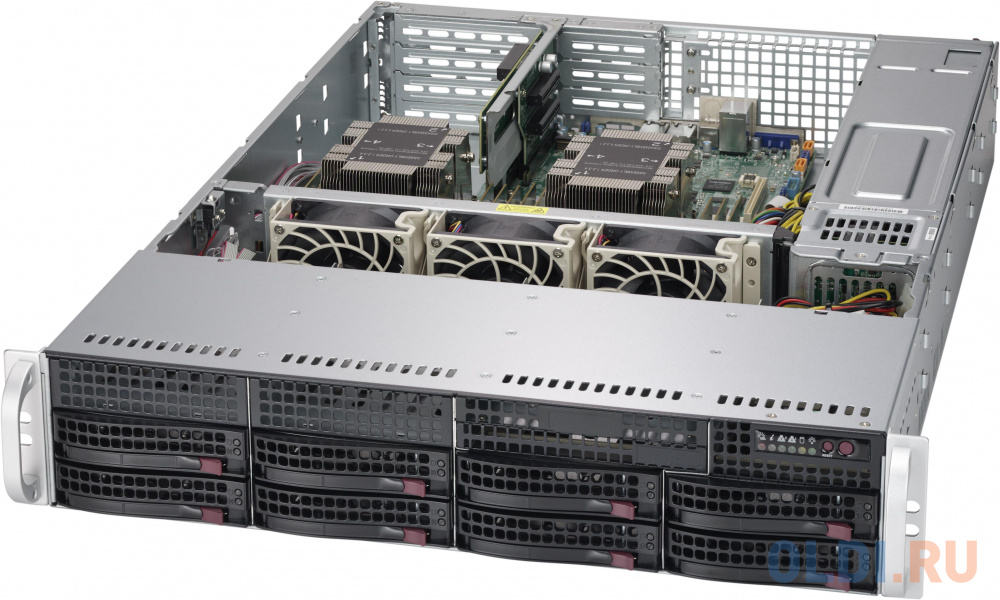 Серверная платформа Supermicro SYS-6029P-WTR, 2U, 2xLGA3647, 12xDDR4 ECC, up 8x3.5, SATA 6Gbps via C621, 2x1GbE, 2x1000W, Rack Rails, Backplane 8xSATA